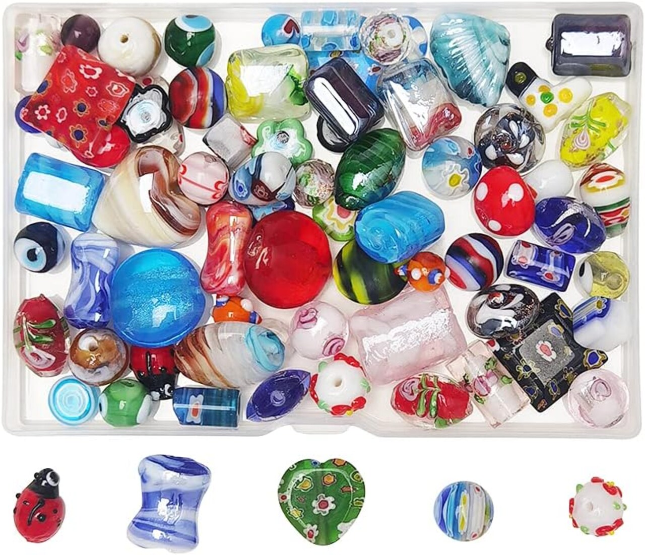 50PCS Glass Beads for Jewelry Making Adults, 1pc Plastic Box (Mix)